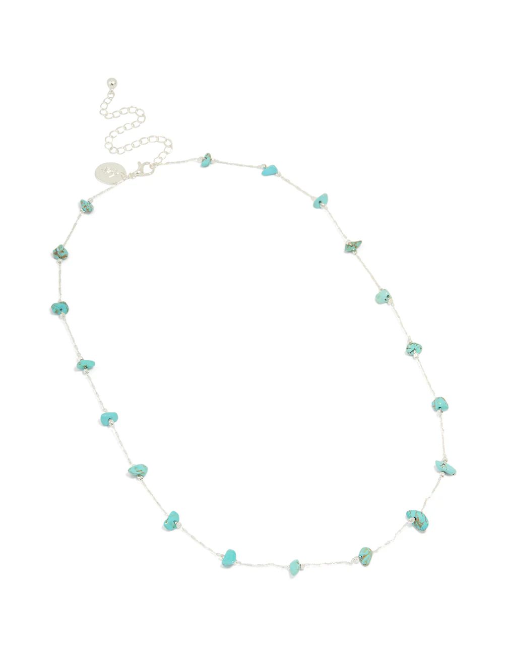 Silver Plated Turquoise Semi Precious Stone Station Necklace - Image 2