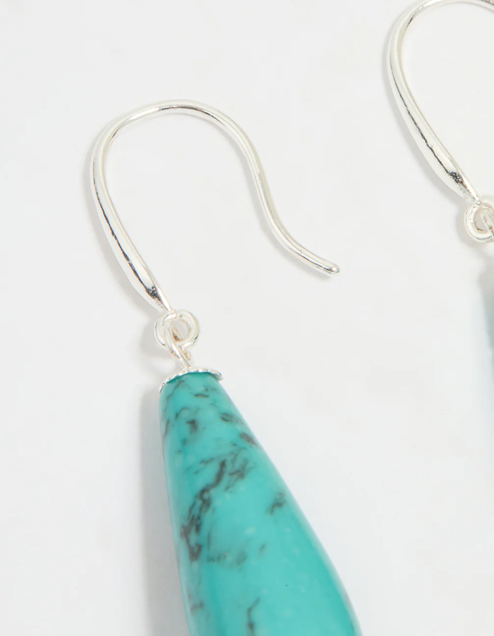Silver Plated Turquoise Stone Sleek Drop Earrings - Image 2
