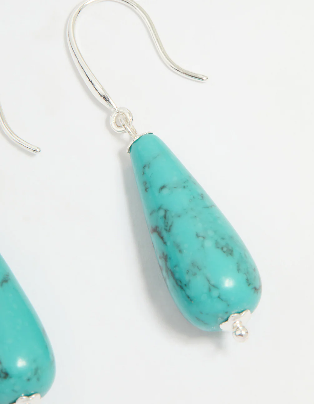 Silver Plated Turquoise Stone Sleek Drop Earrings - Image 3