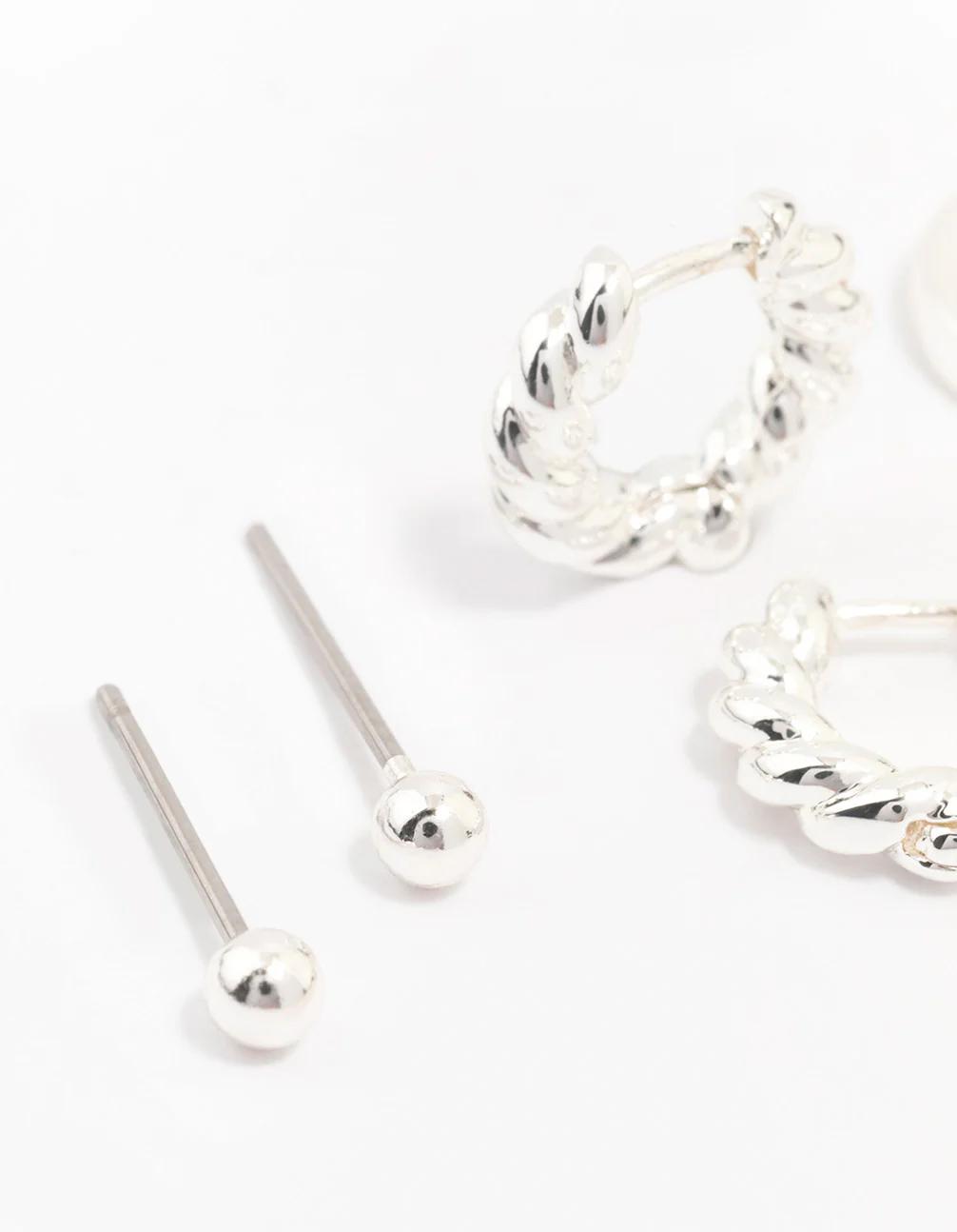 Silver Plated Brass  Twisted Earring 3-Pack - Image 2