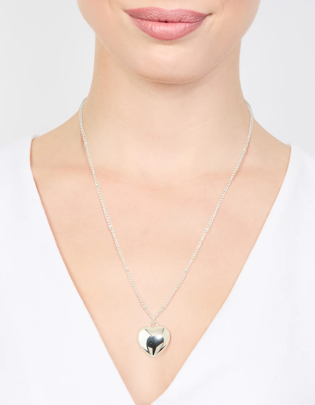 Silver Puffy Heart Ball Chain Necklace - Image 2