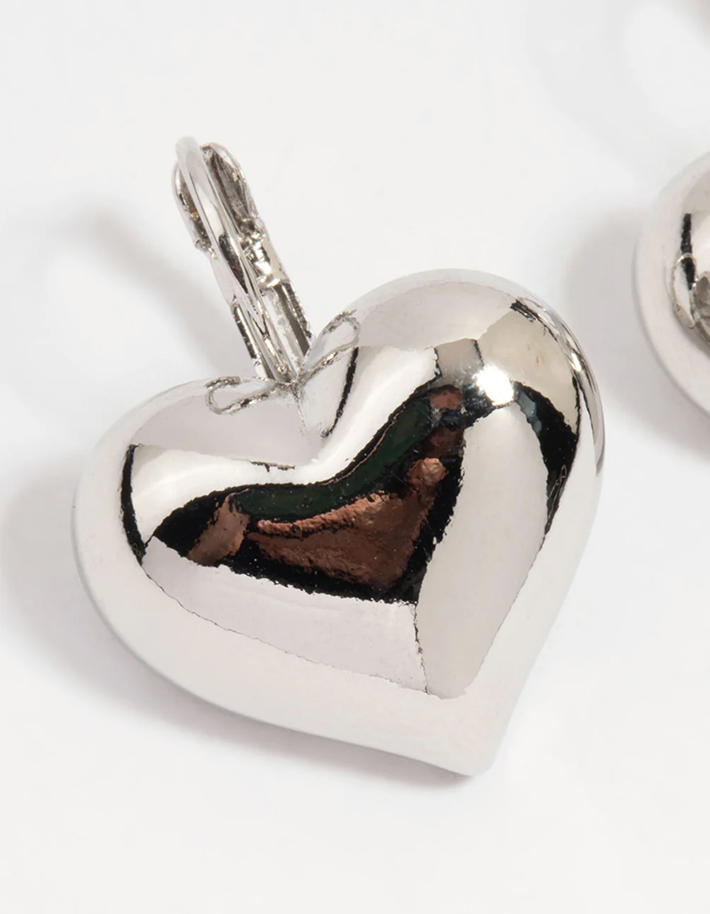 Silver Puffy Heart Huggie Earrings - Image 4