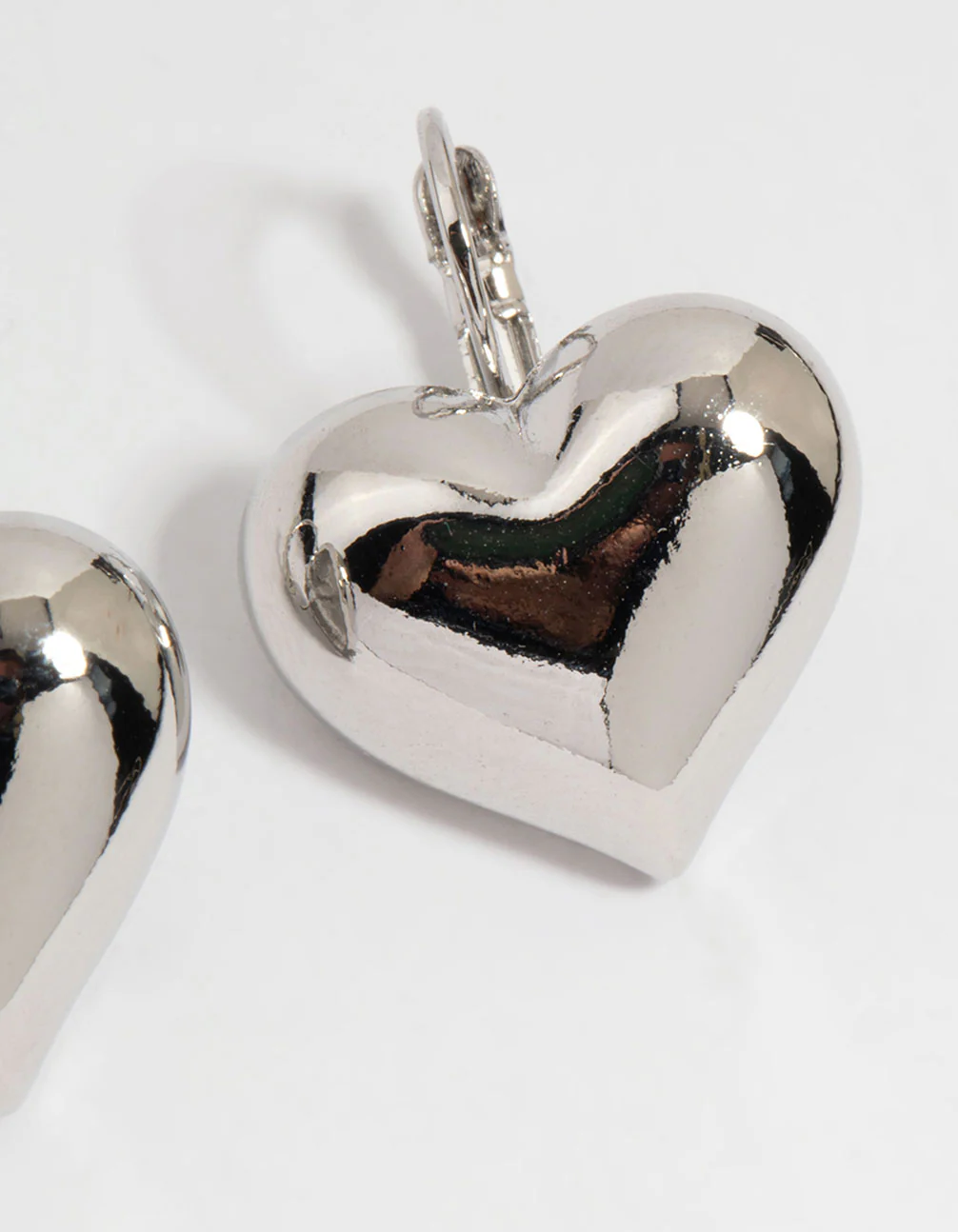 Silver Puffy Heart Huggie Earrings - Image 5