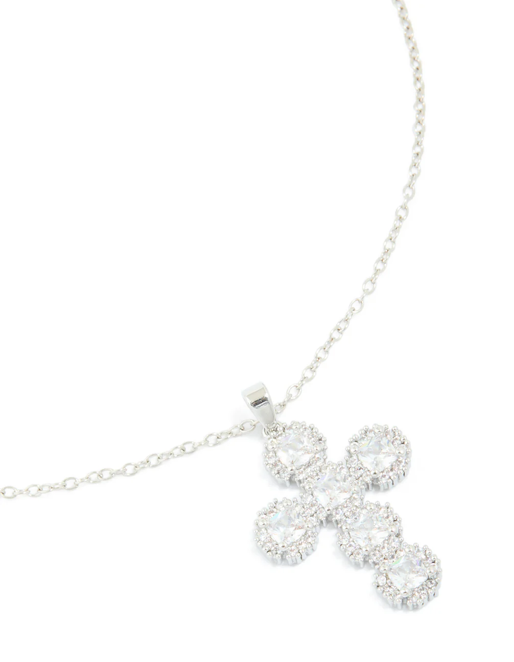 Silver Round Cubic Zirconia Cross Pendant Necklace - Image 2