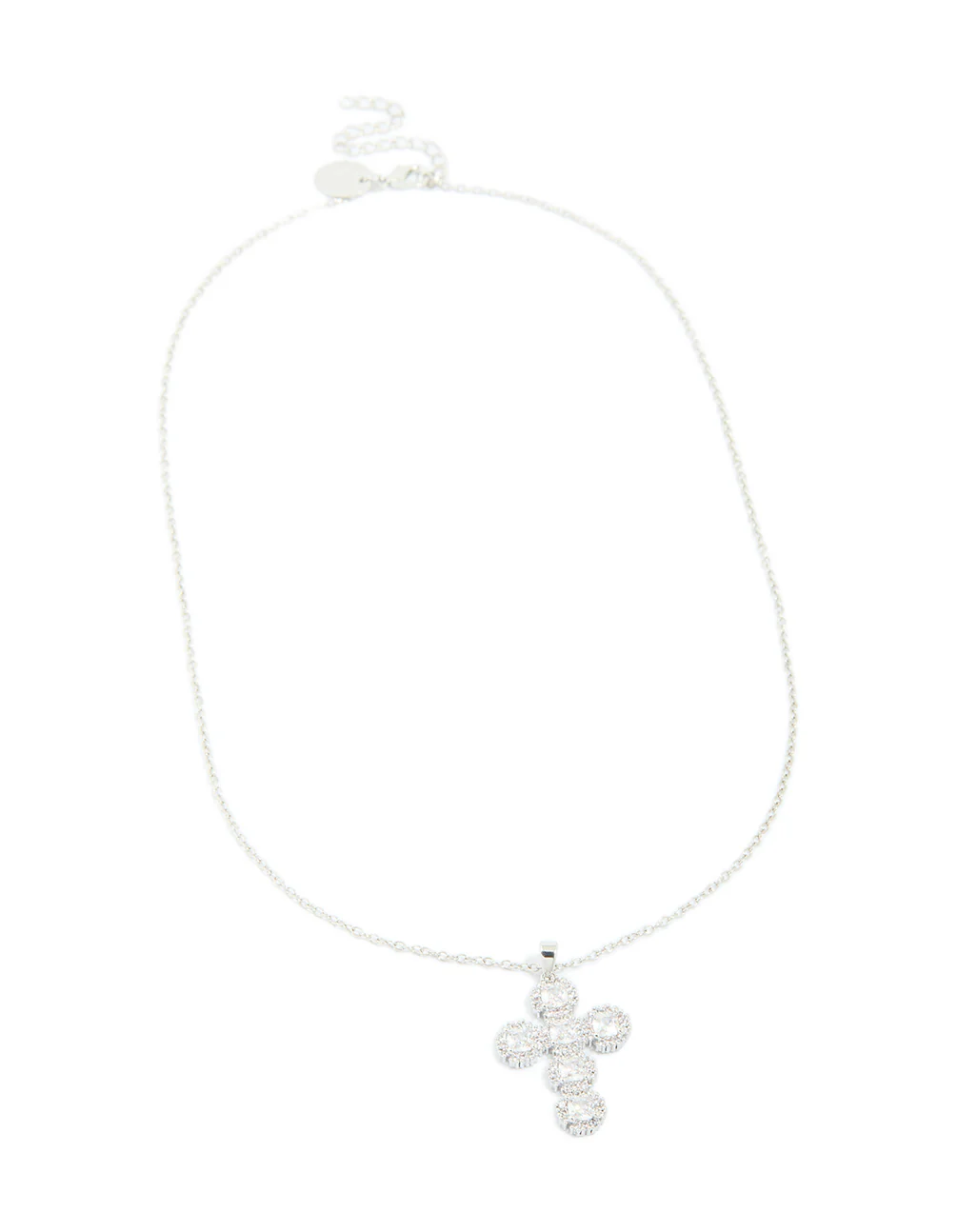 Silver Round Cubic Zirconia Cross Pendant Necklace - Image 4