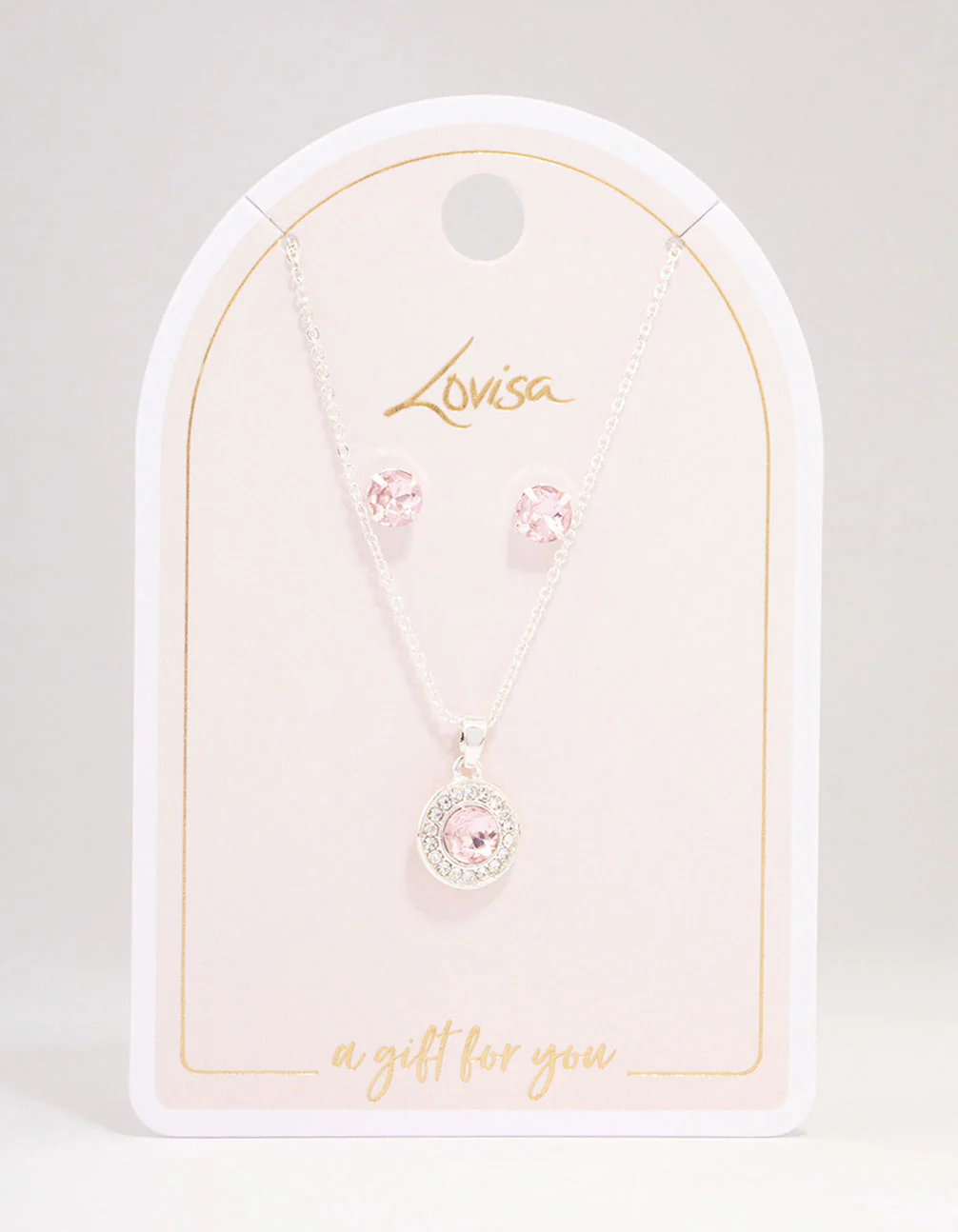 Silver Round Diamante Pink Halo Jewellery Set - Image 2