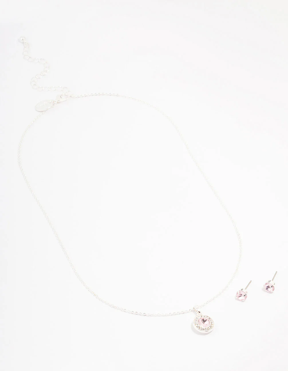 Silver Round Diamante Pink Halo Jewellery Set - Image 3