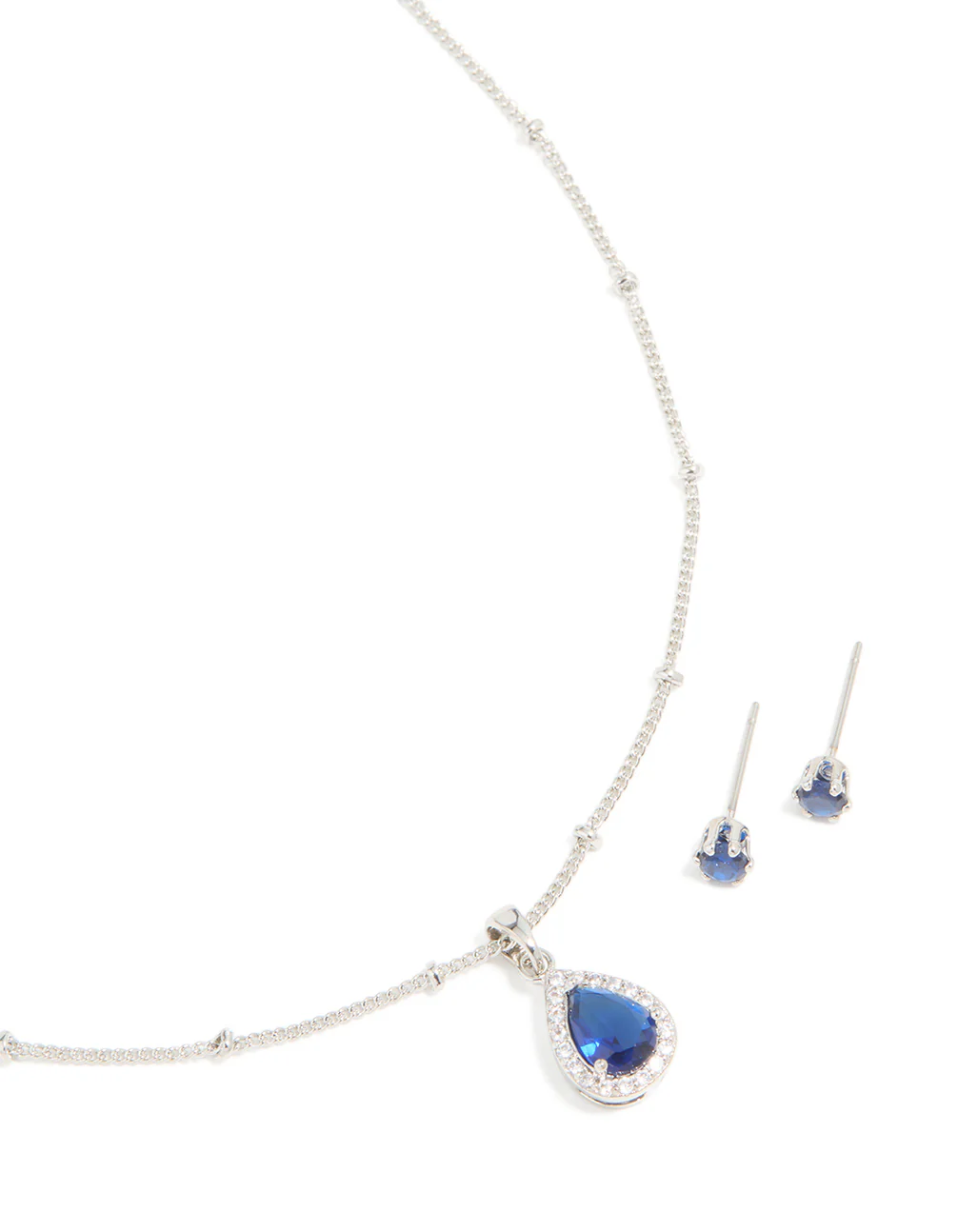 Silver Sapphire Cubic Zirconia Teardrop Pendant Necklace & Earrings Set - Image 2