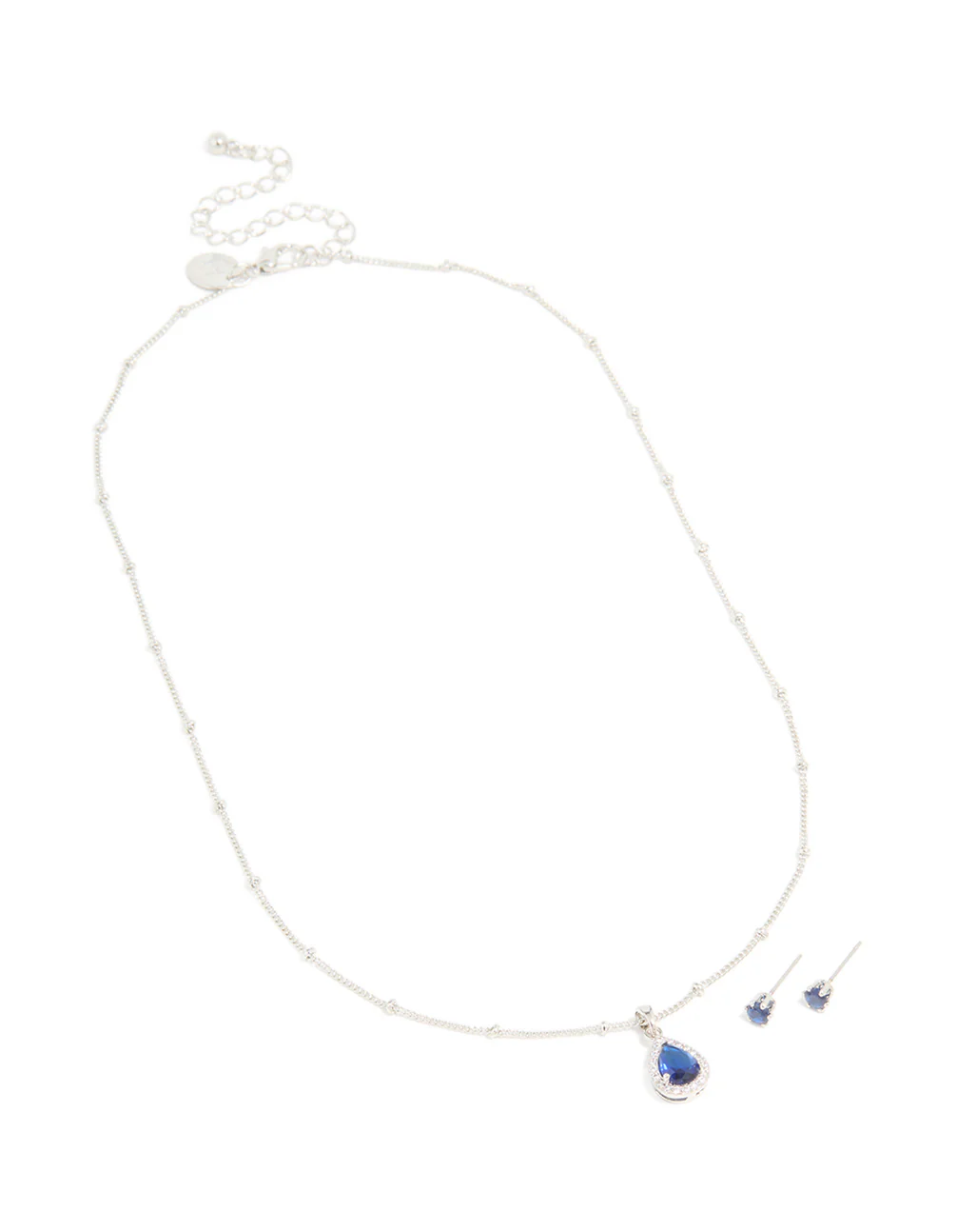Silver Sapphire Cubic Zirconia Teardrop Pendant Necklace & Earrings Set - Image 3
