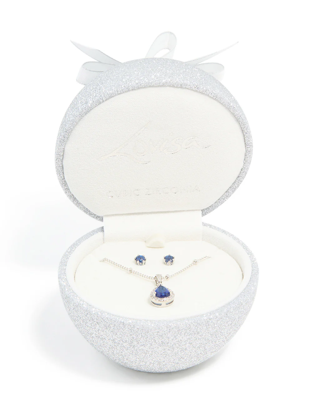 Silver Sapphire Cubic Zirconia Teardrop Pendant Necklace & Earrings Set - Image 4