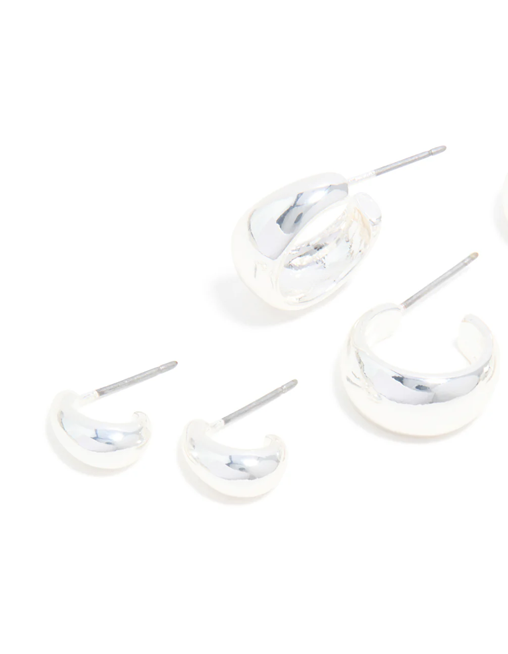 Silver Simple Open Hoop Earrings 3-Pack - Image 4