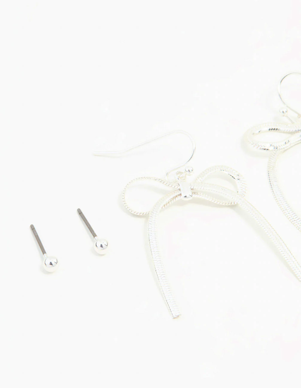 Silver Sleek Ball, Diamante & Bow Earrings 3-Pack - Image 2