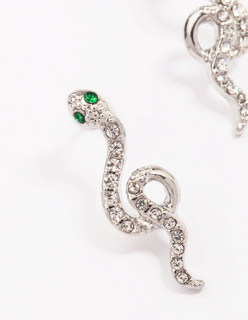 Silver Small Snake Stud Earrings - Image 2