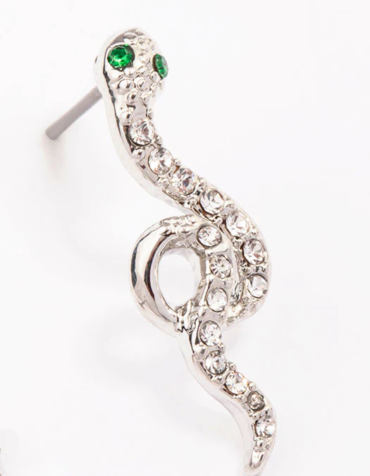 Silver Small Snake Stud Earrings - Image 3