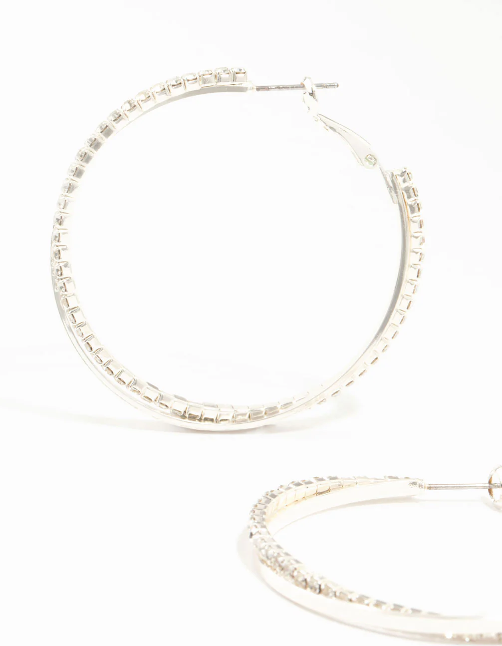 Silver Smooth Cup Chain Diamante Hoop Earrings - Image 2
