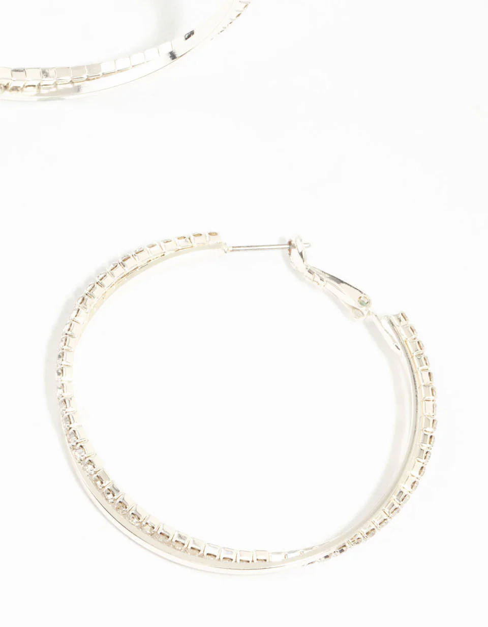 Silver Smooth Cup Chain Diamante Hoop Earrings - Image 3