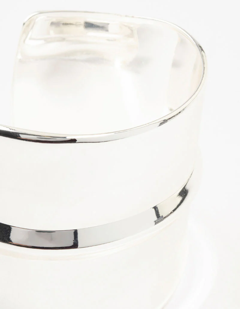 Silver Smooth Ribbed Large Wrist Cuff - Image 2