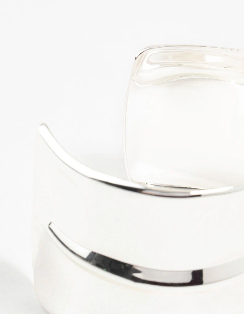 Silver Smooth Ribbed Large Wrist Cuff - Image 3