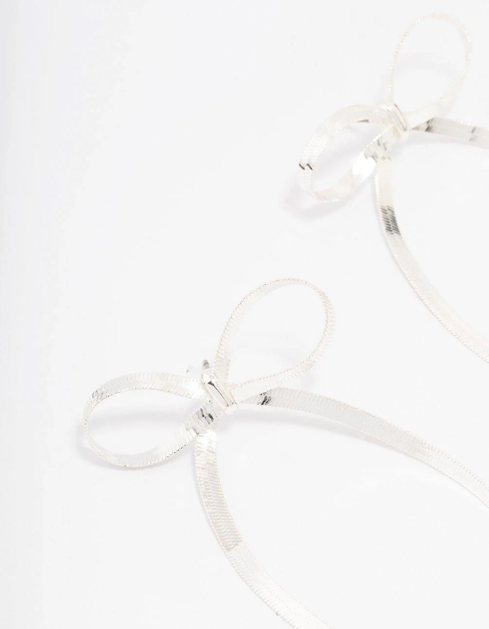 Silver Snake Chain Bow Drop Earrings - Image 2