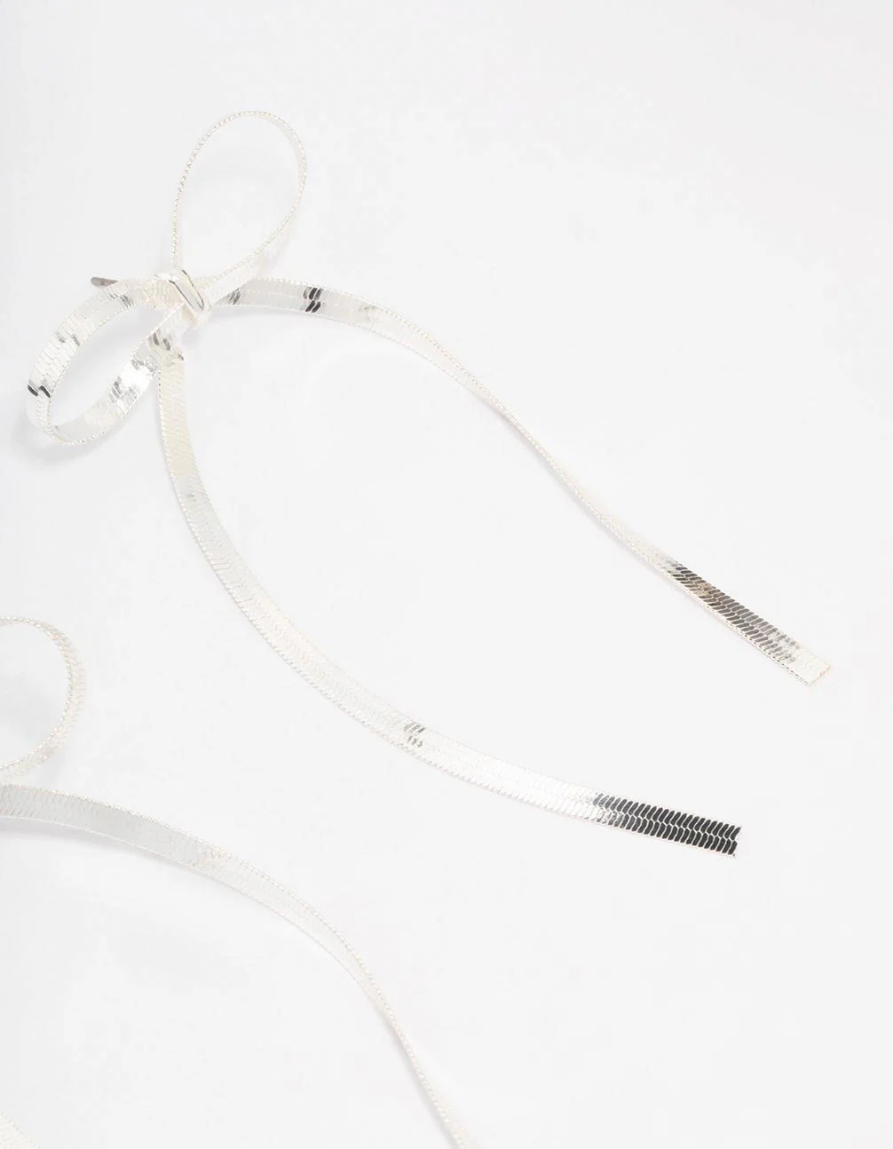 Silver Snake Chain Bow Drop Earrings - Image 3