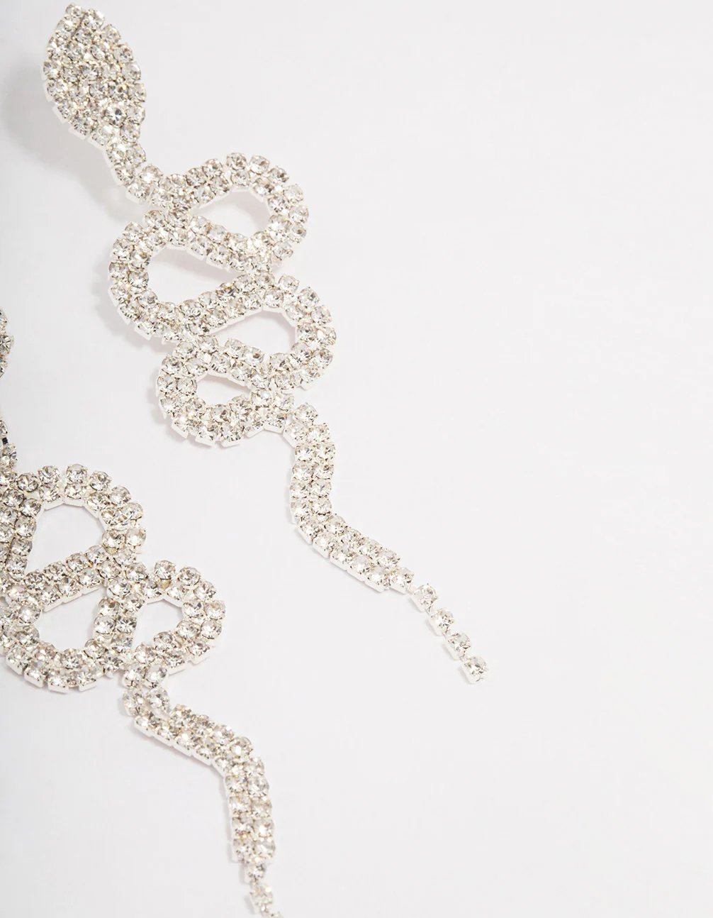 Silver Snake Diamante Swirl Drop Earrings - Image 3