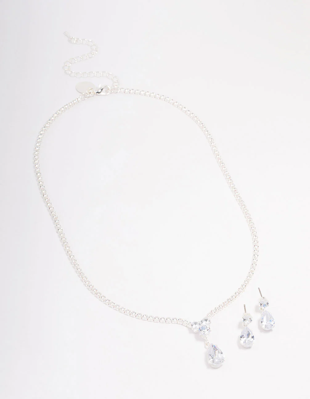 Silver Solitaire Necklace & Earring Jewellery Set - Image 2