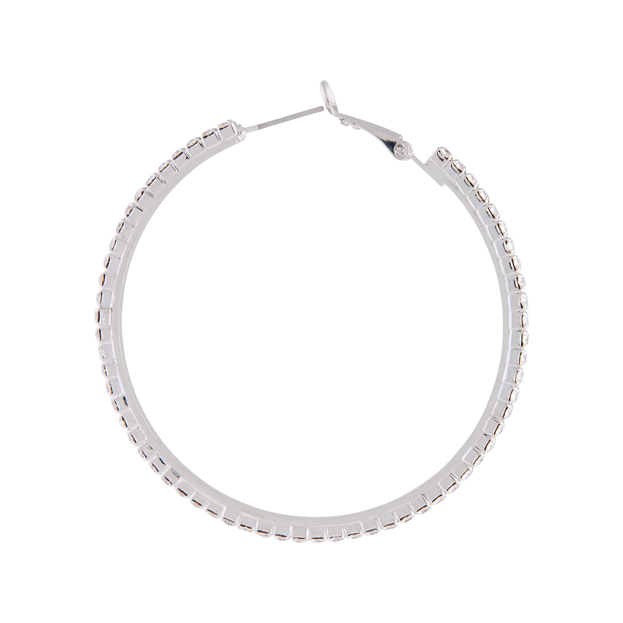 Silver Square Edged Diamante Detailed Hoop Earrings - Image 2