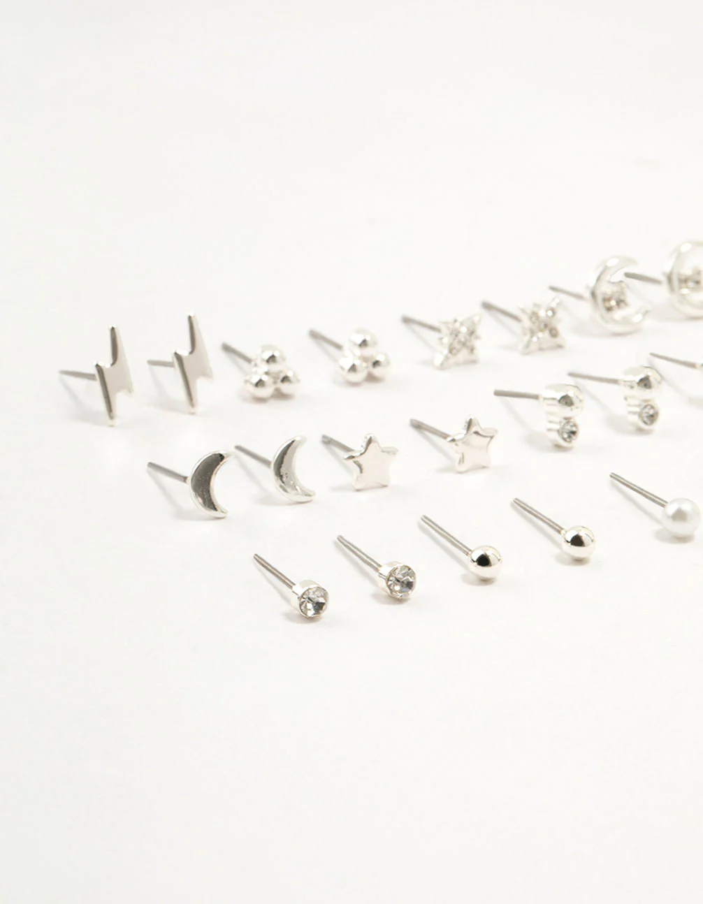 Silver Star & Moon Stud Earrings 12-Pack - Image 2