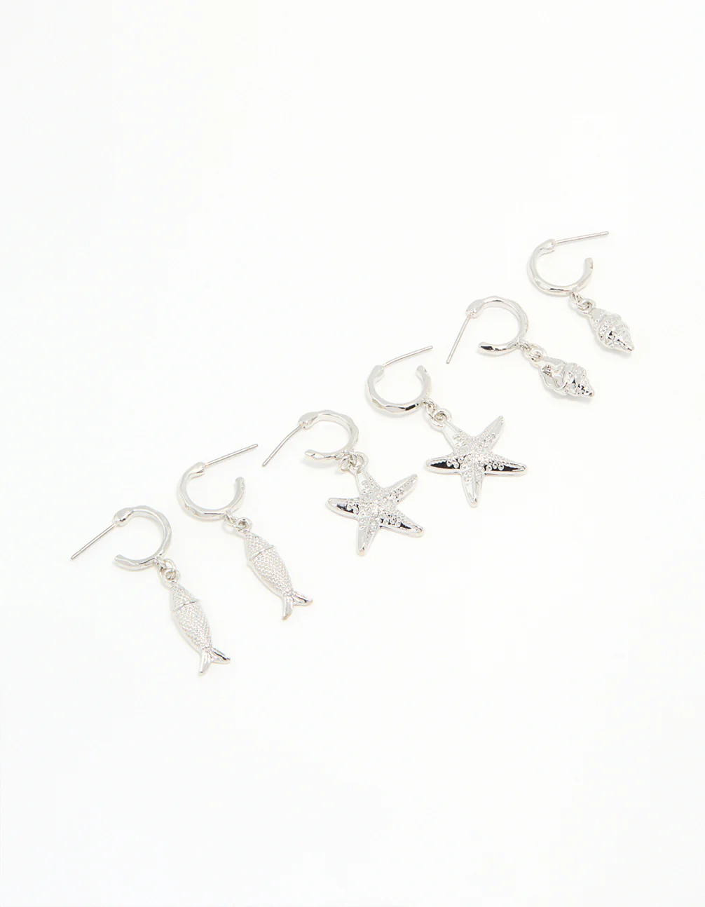 Silver Starfish & Shell Earrings 3-Pack