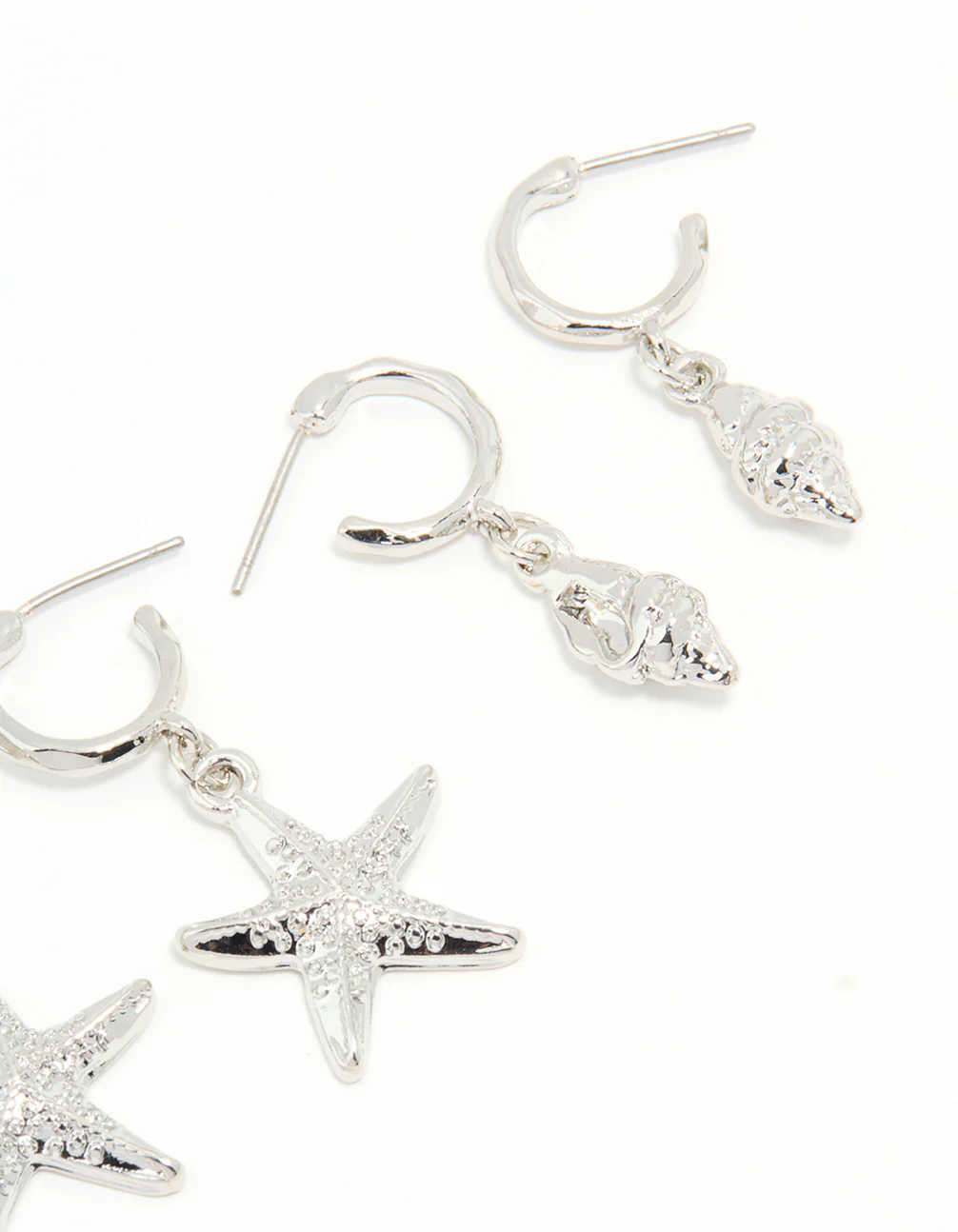 Silver Starfish & Shell Earrings 3-Pack - Image 5