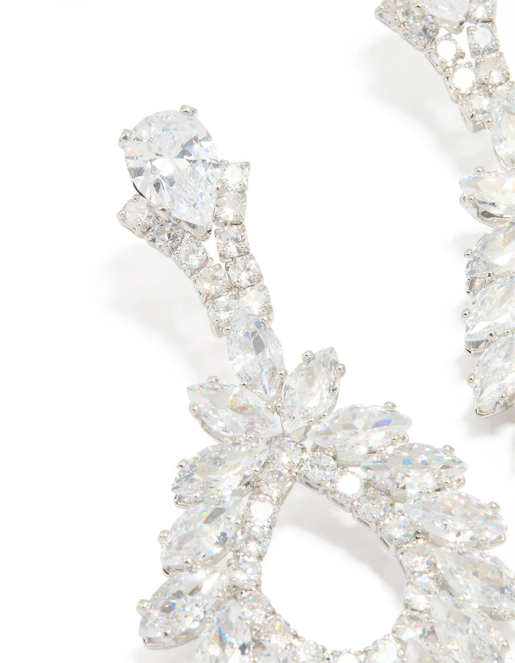 Silver Statement Cubic Zirconia Cluster Drop Earrings - Image 2