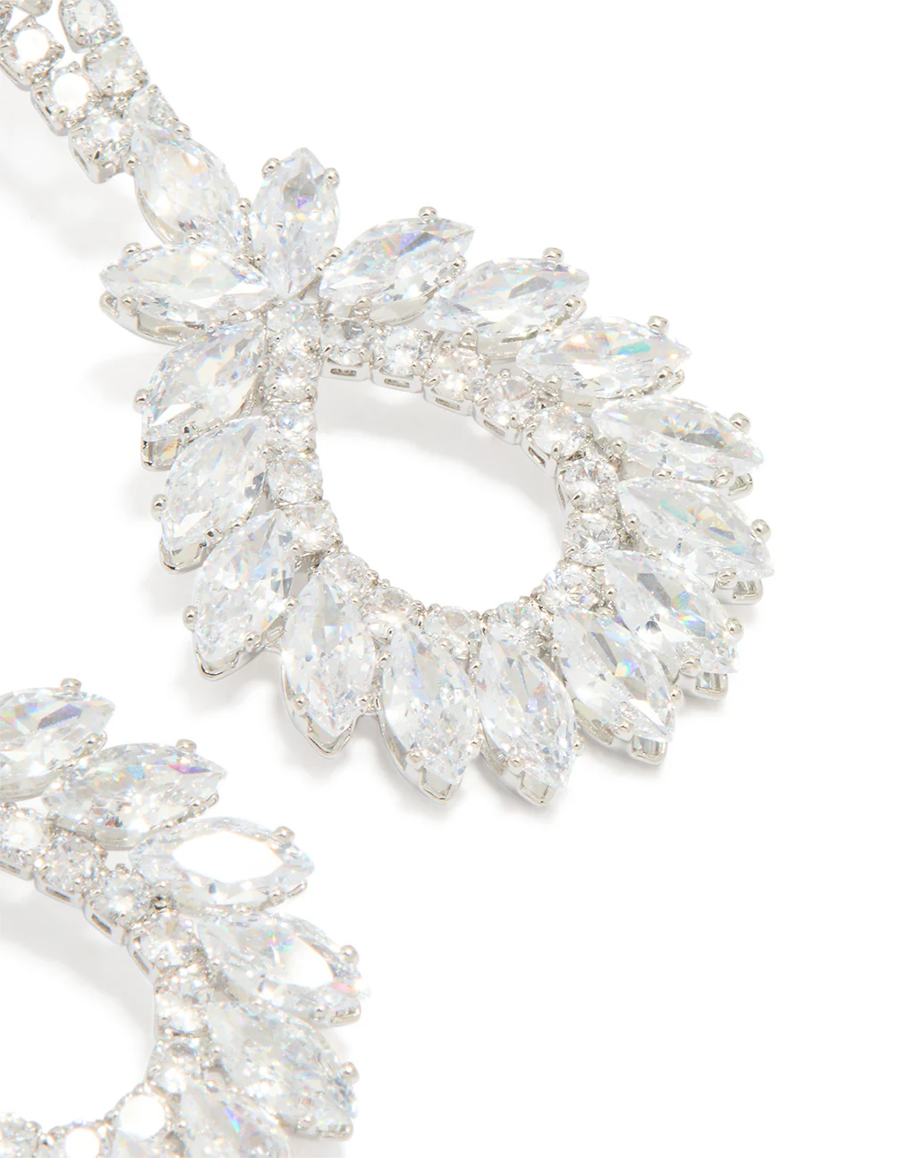 Silver Statement Cubic Zirconia Cluster Drop Earrings - Image 3