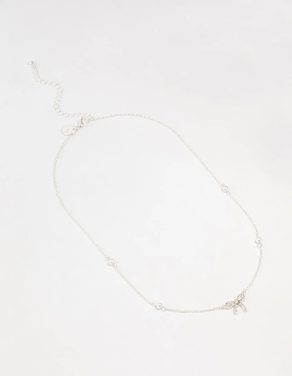 Silver Station Pearl Diamante Bow Necklace - Image 4