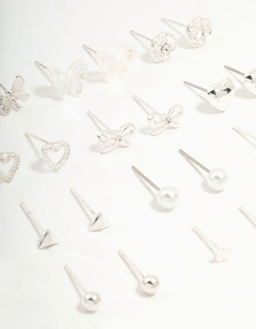Silver Butterfly & Mixed Style Stud Earrings 12-Pack - Image 2