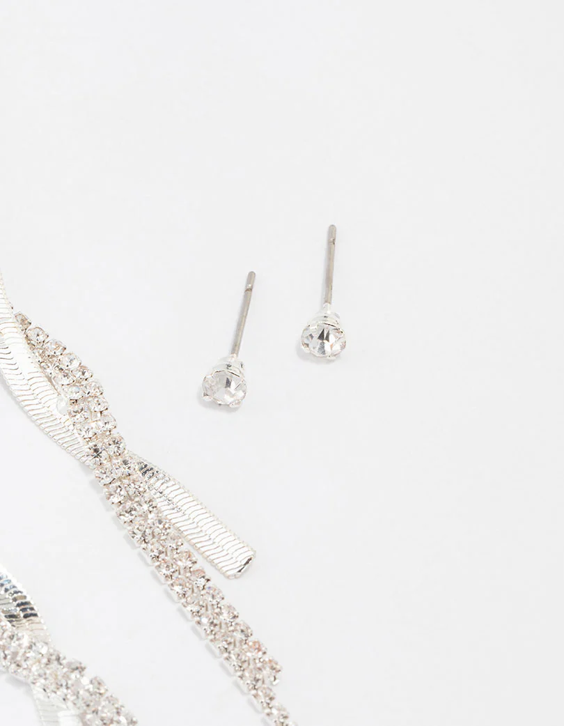 Silver Studs & Drop Cup Chain Earrings Multipack - Image 3