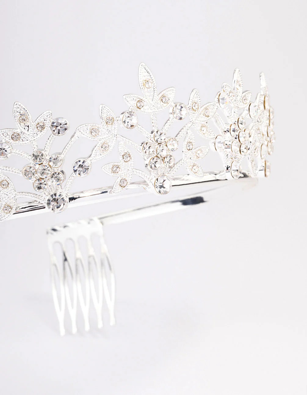 Silver Symmetrical Floral Hair Tiara - Image 2