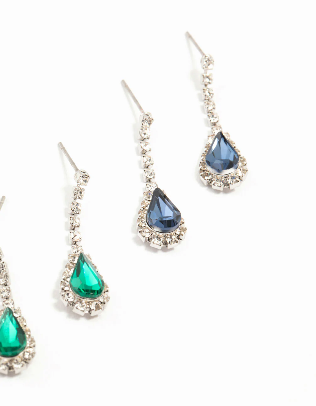 Silver Teardrop Diamante Drop Earrings 3-Pack - Image 3