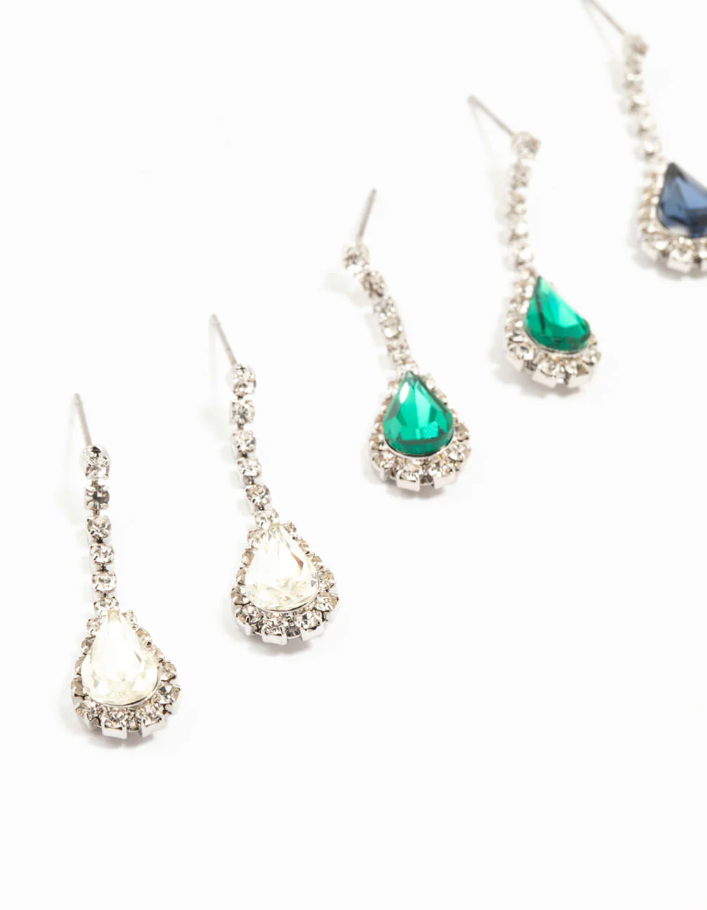 Silver Teardrop Diamante Drop Earrings 3-Pack - Image 4