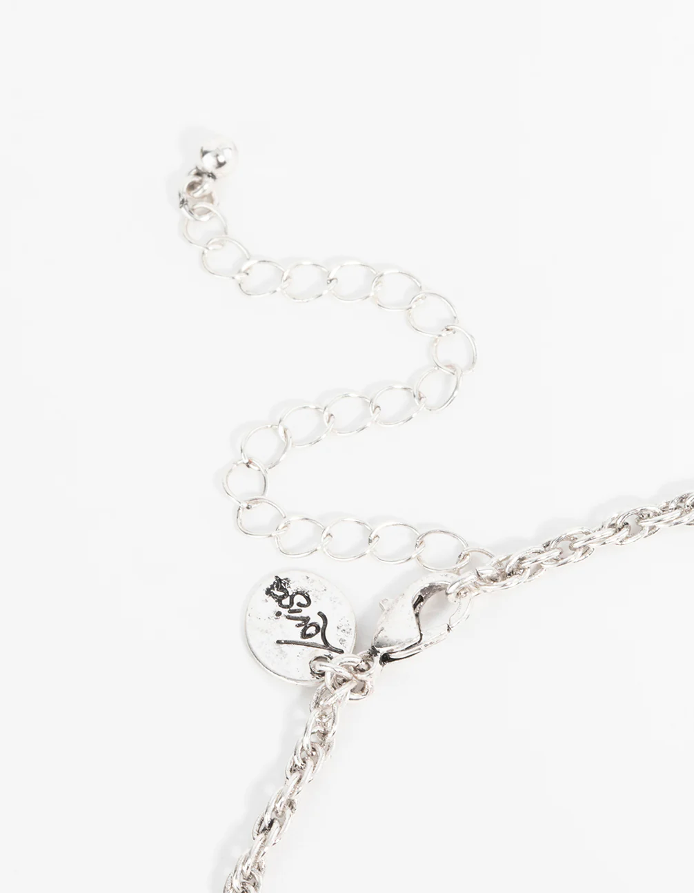 Silver Textured Black Stone Rhombus Y-Necklace - Image 3