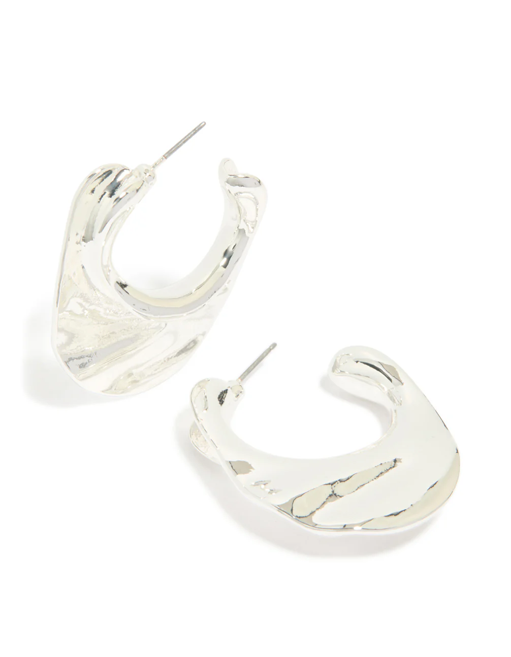 Silver Textured Hoop Earrings - Image 2