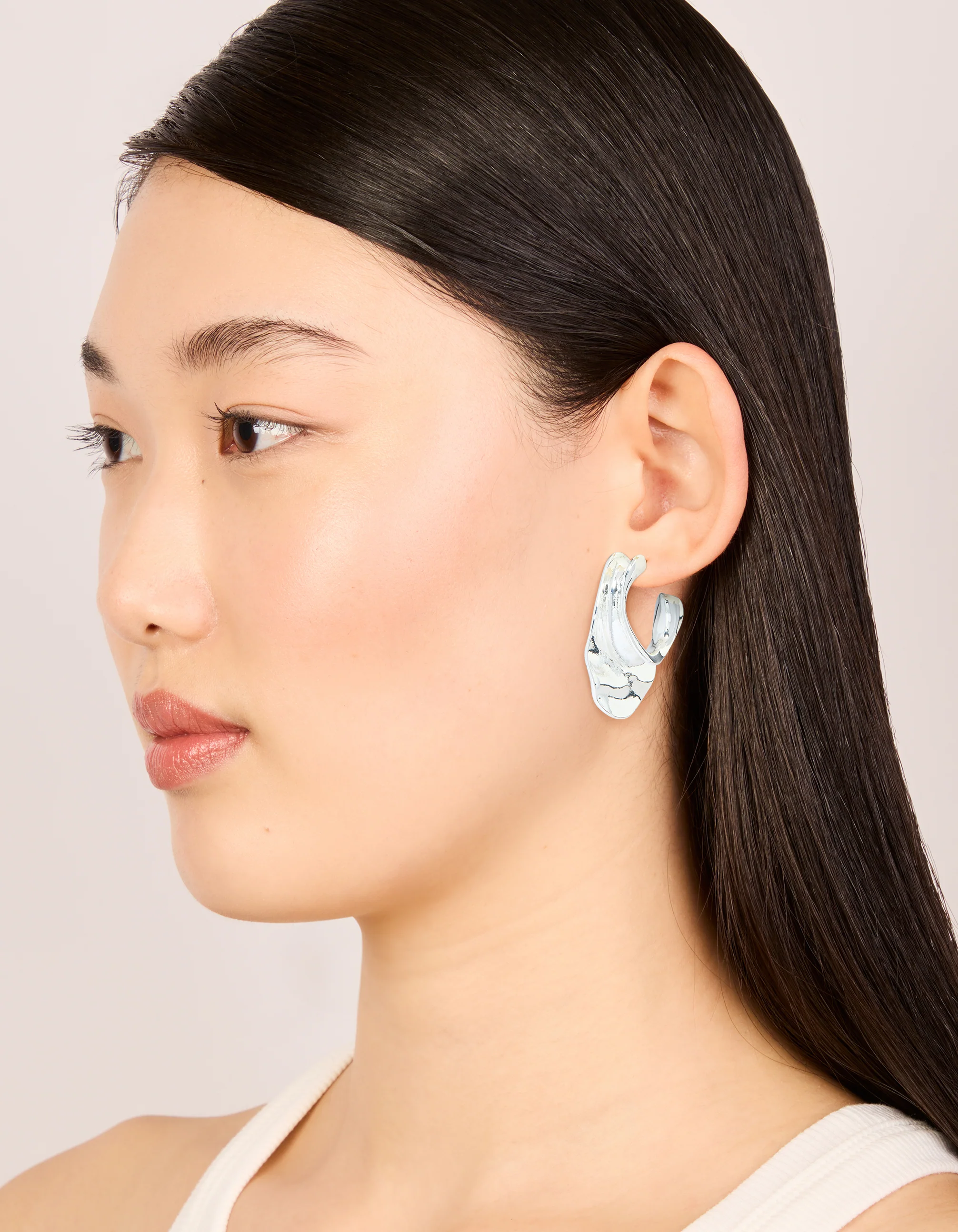Silver Textured Hoop Earrings - Image 3