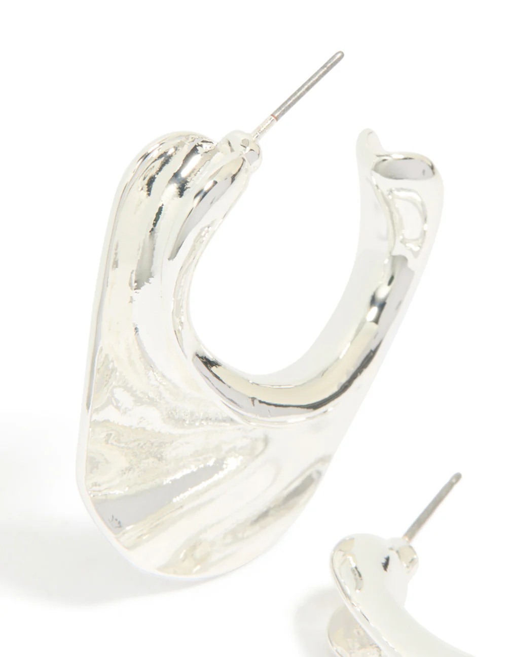 Silver Textured Hoop Earrings - Image 4
