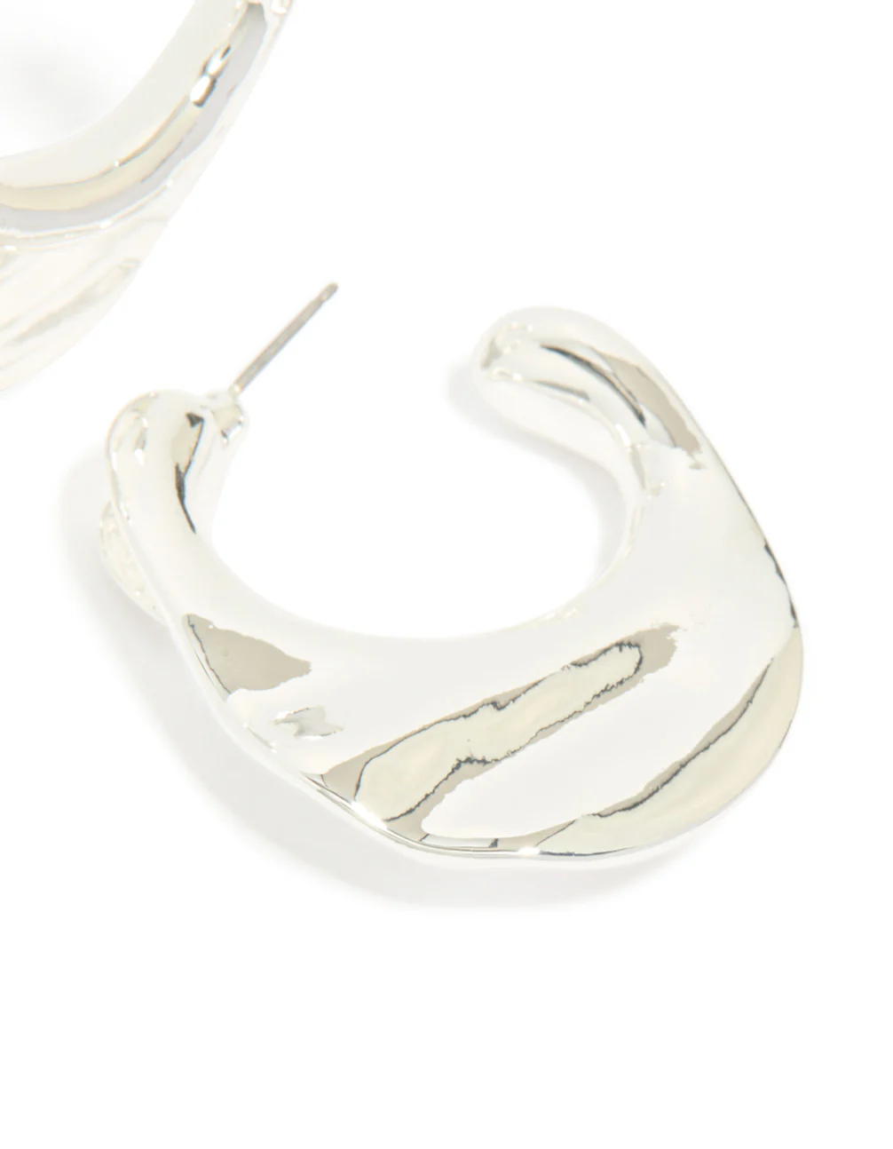 Silver Textured Hoop Earrings - Image 5