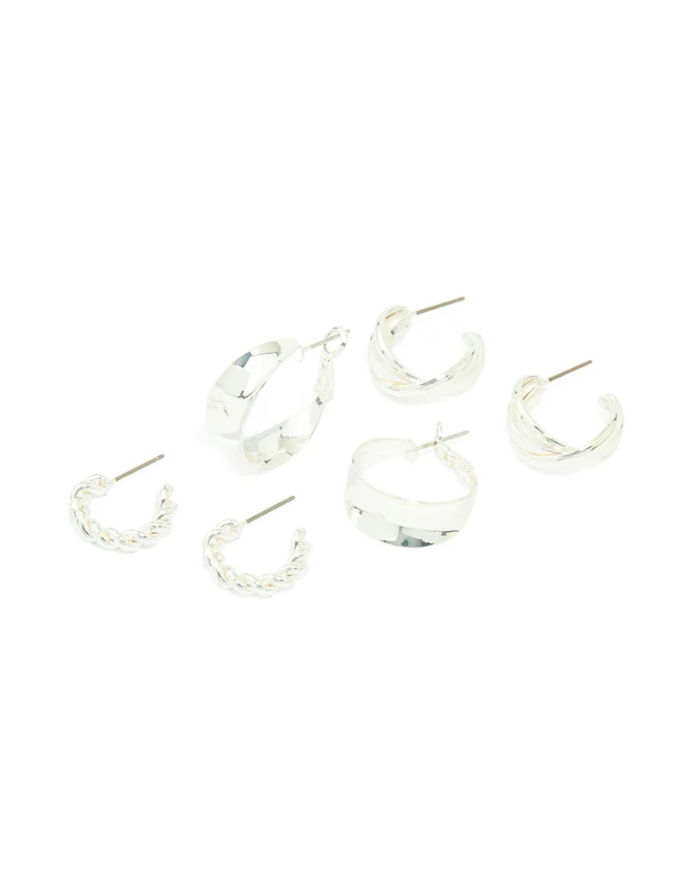 Silver Textured Hoop Earrings 3-Pack