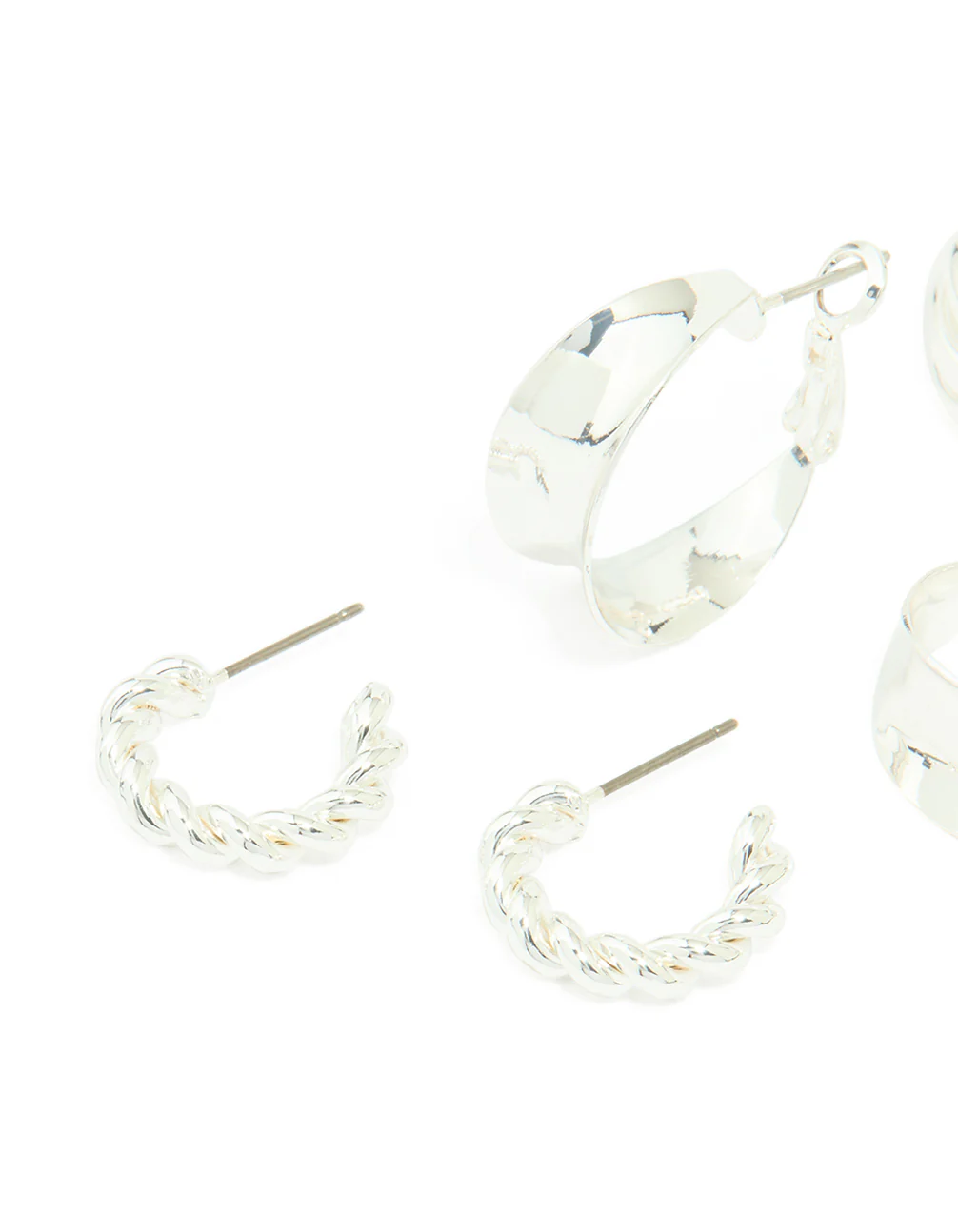 Silver Textured Hoop Earrings 3-Pack - Image 2