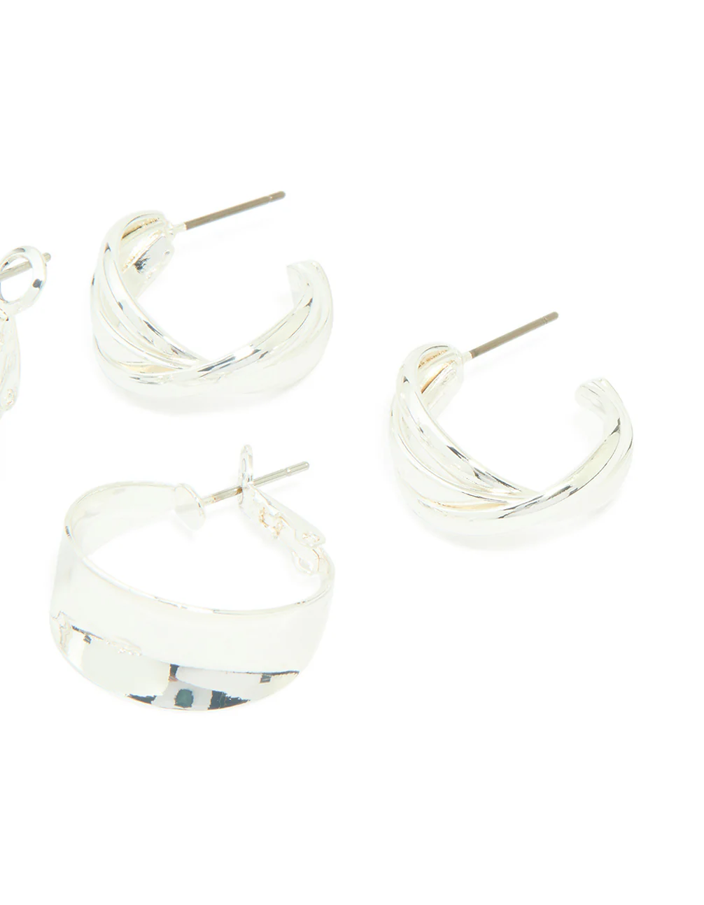 Silver Textured Hoop Earrings 3-Pack - Image 3