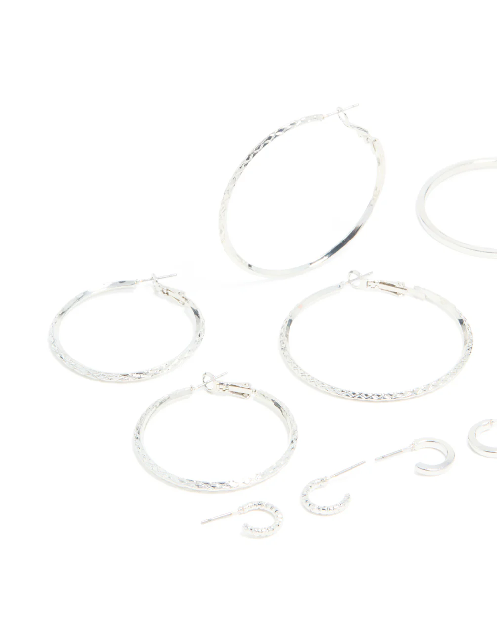 Silver Textured Hoop Earrings 6-Pack - Image 2