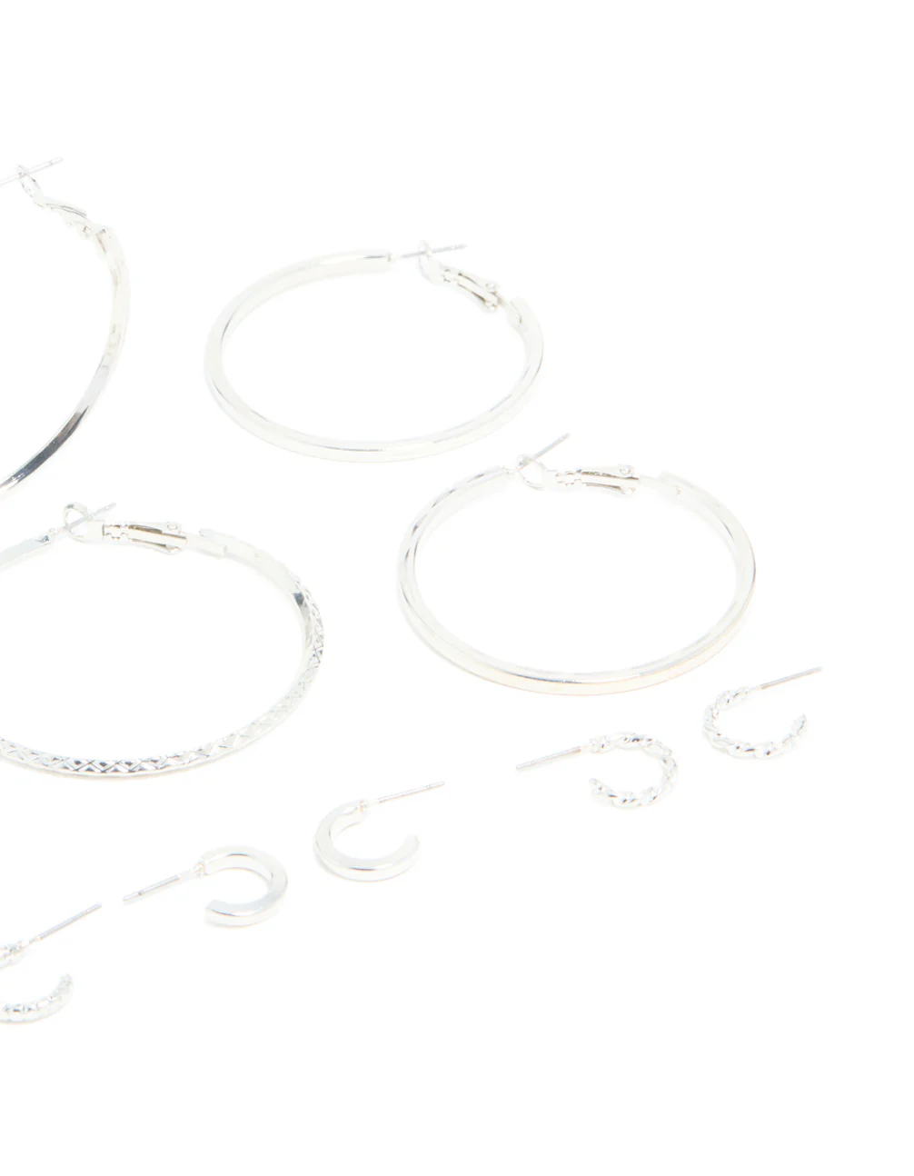 Silver Textured Hoop Earrings 6-Pack - Image 3