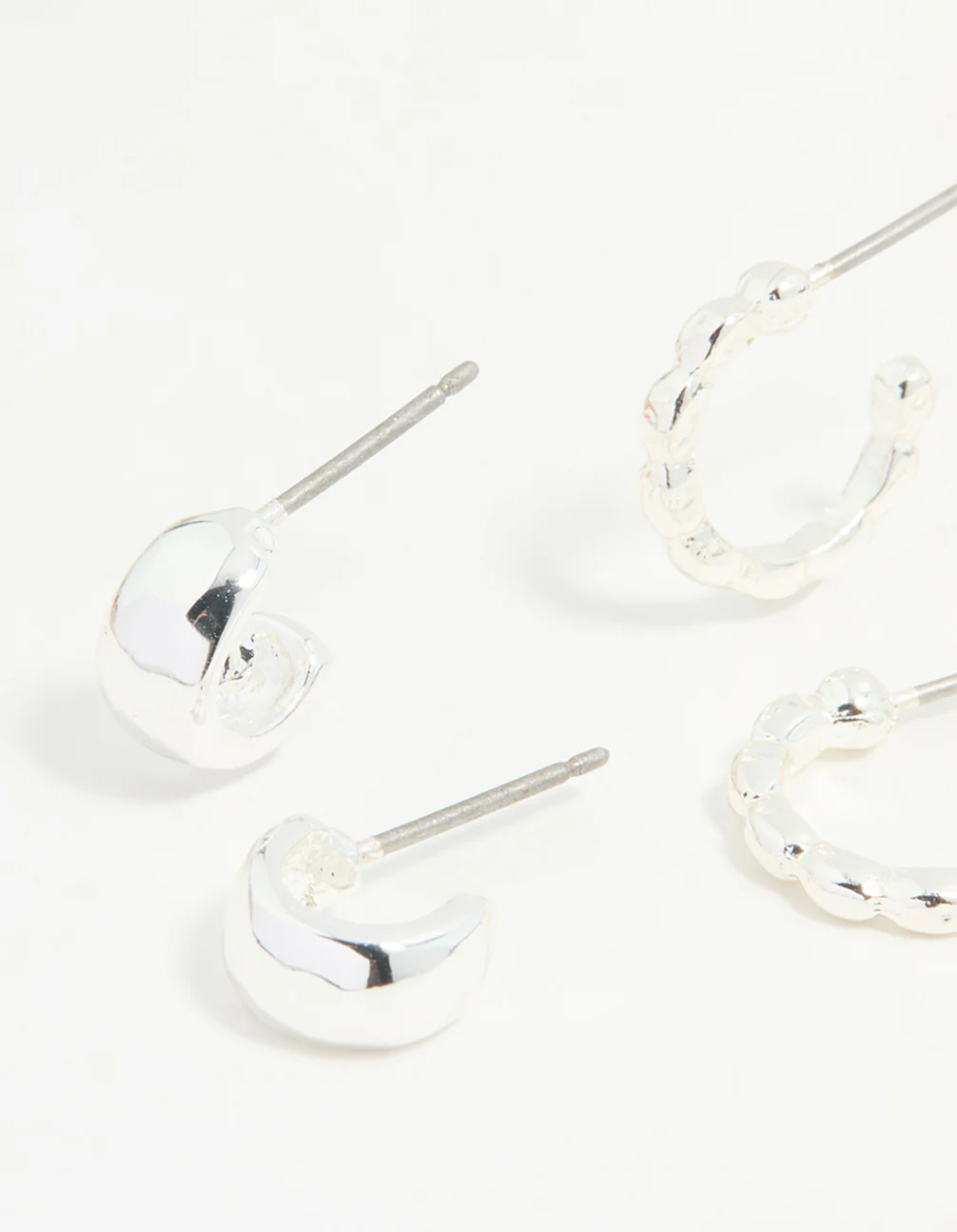 Silver Textured Huggie Earrings 3-Pack - Image 4