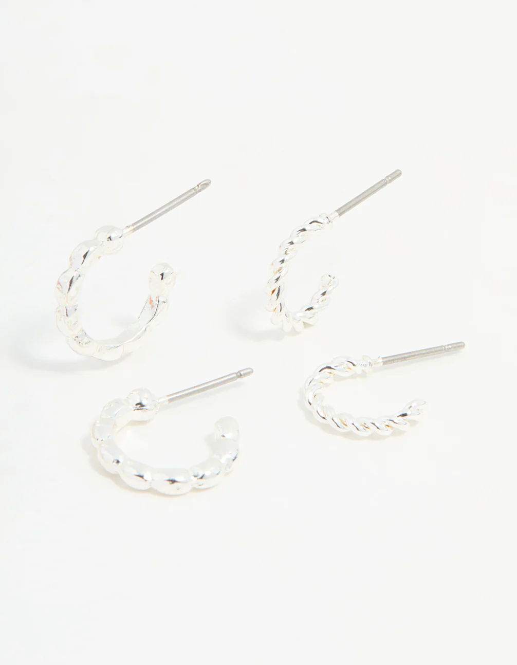 Silver Textured Huggie Earrings 3-Pack - Image 5